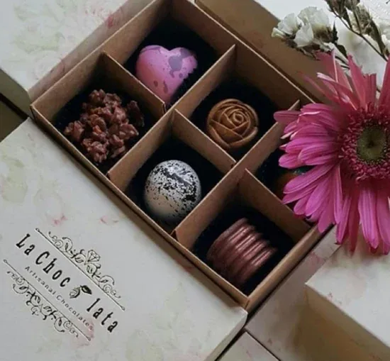 Six-piece La Chocolata artisan chocolate gift box with floral styling